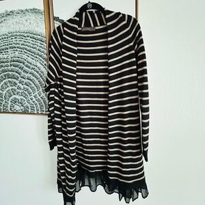 The Limited Black and Beige Striped Cardigan L